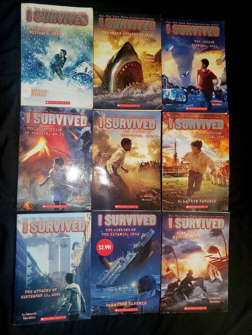 :5 Books I survived books Pompeii,  the titanic , 911 , Katrina. Gettysburg 1863